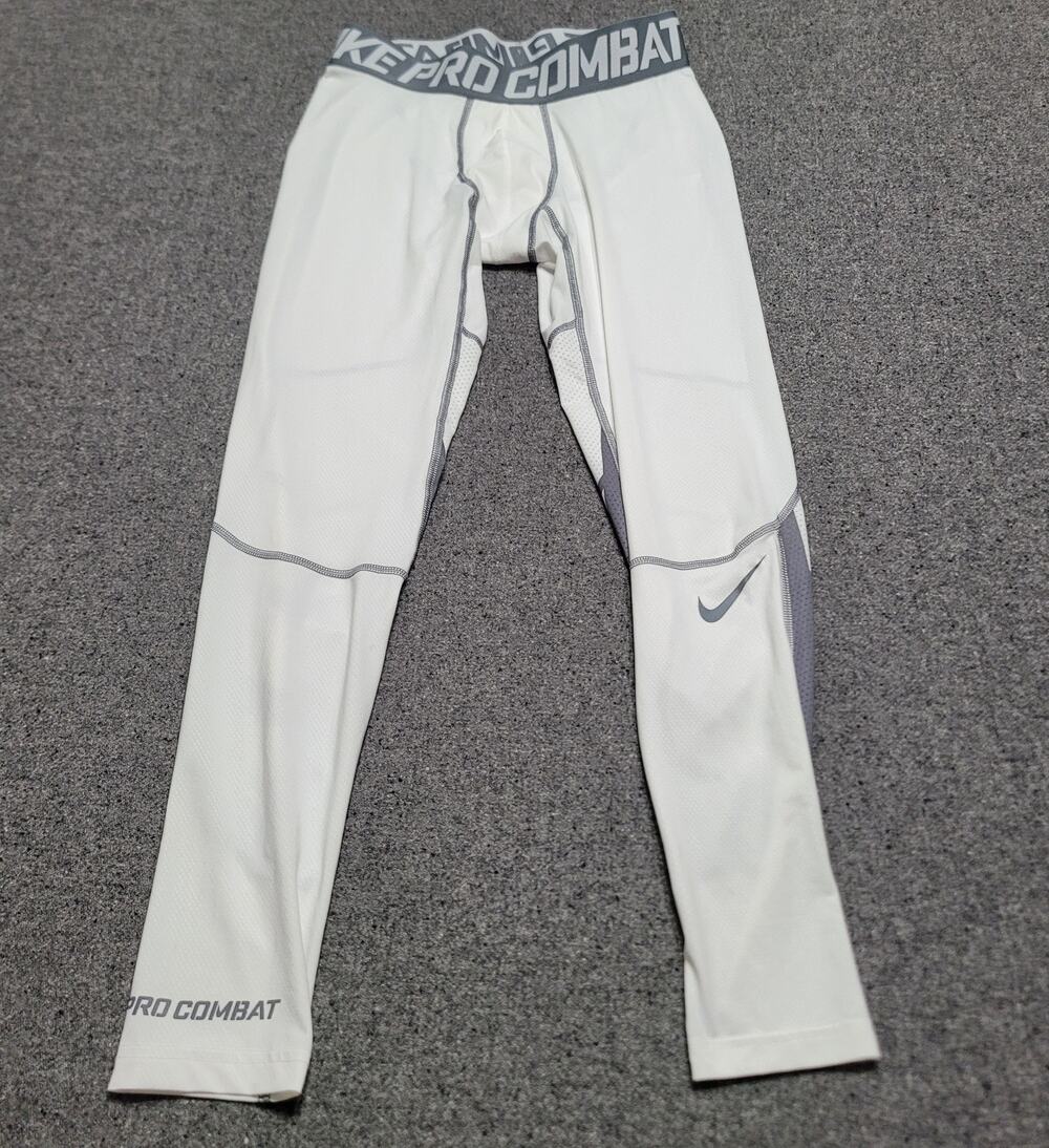Nike Pants Mens Large White Gray Pro Combat Hypercool Compression Tights Chevron